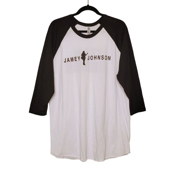 American Apparel Tops - Jamey Johnson Band Tee Team Johnson Baseball Tee Shirt XL Black White